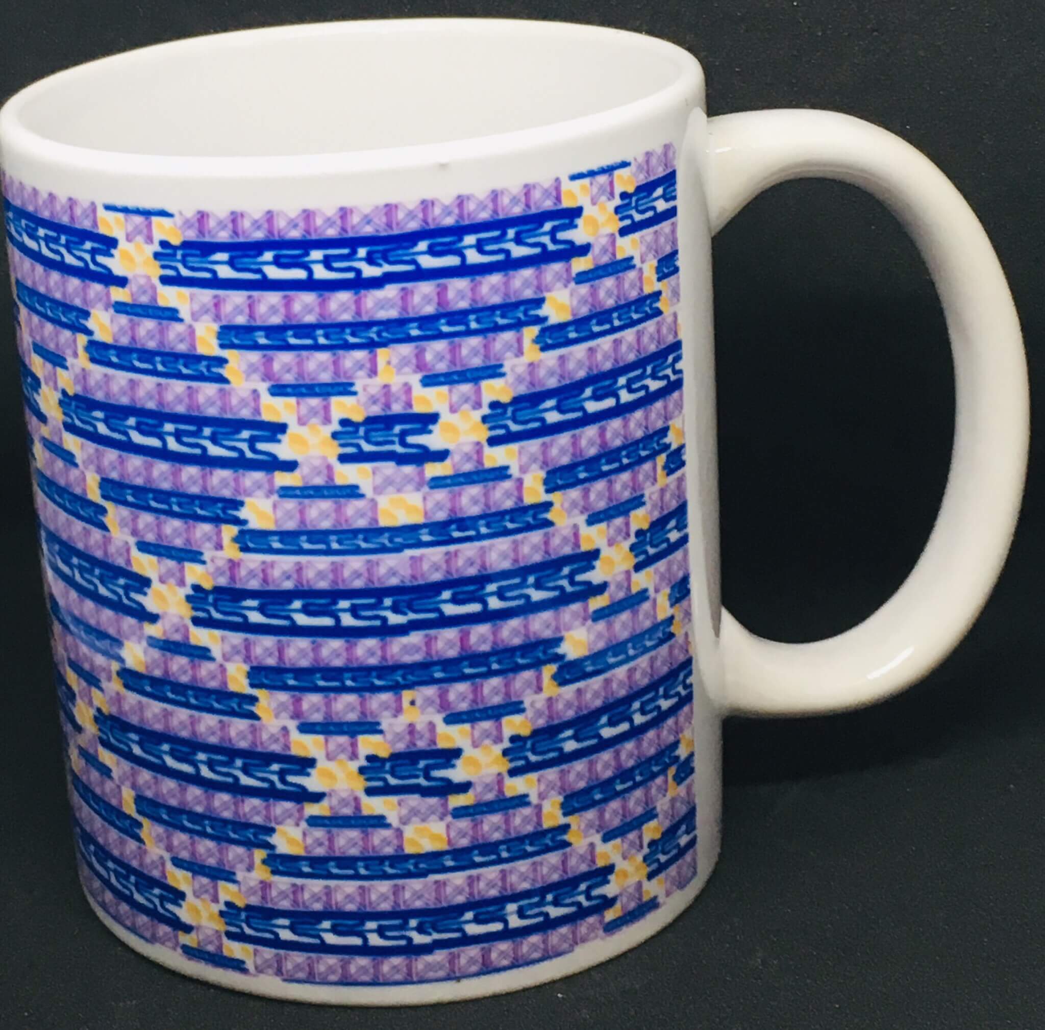 Coffee mug design with geometric shapes and lines