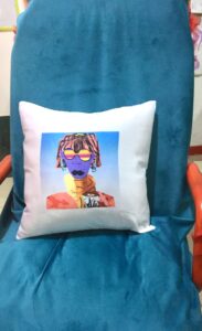 Photo of a throw pillow on an office chair