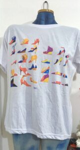 Photo of a mannequin wearing a tee shirt with shoe illustrations on the front