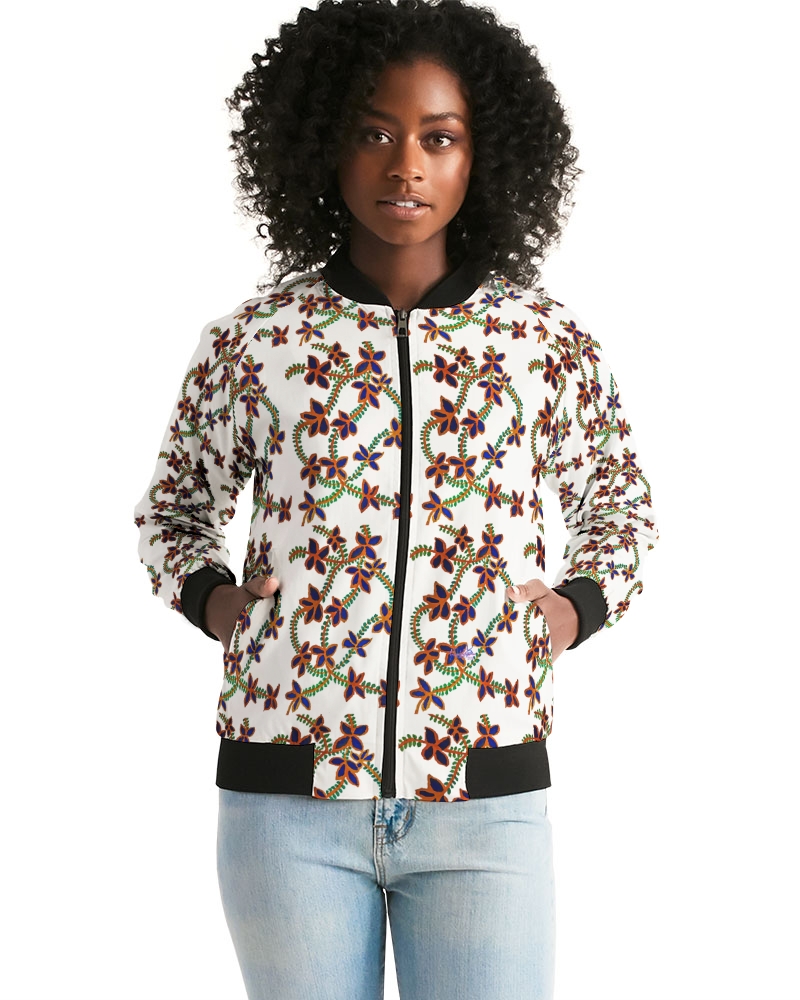 Model wearing a Bomber jacket with my floral print